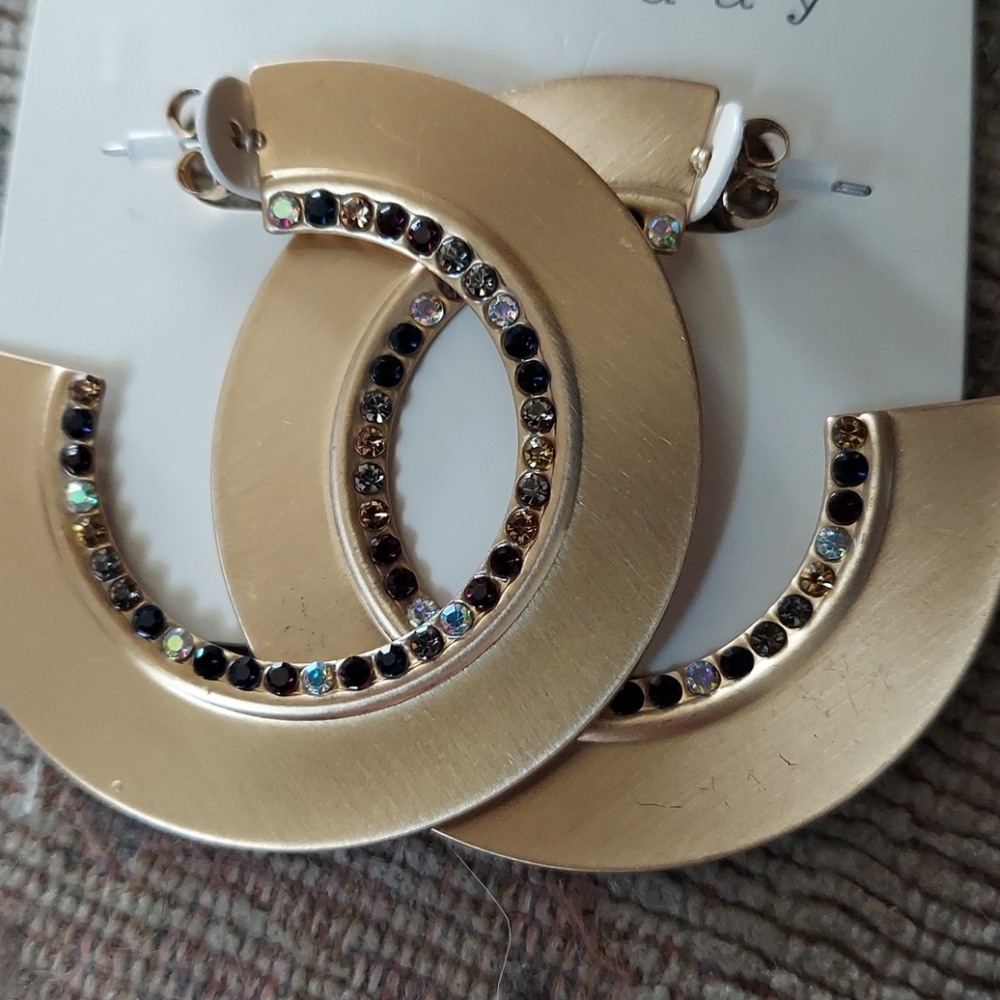 Glass and Gems Brushed Hoop and Statement Earrings - Picture 4 of 4